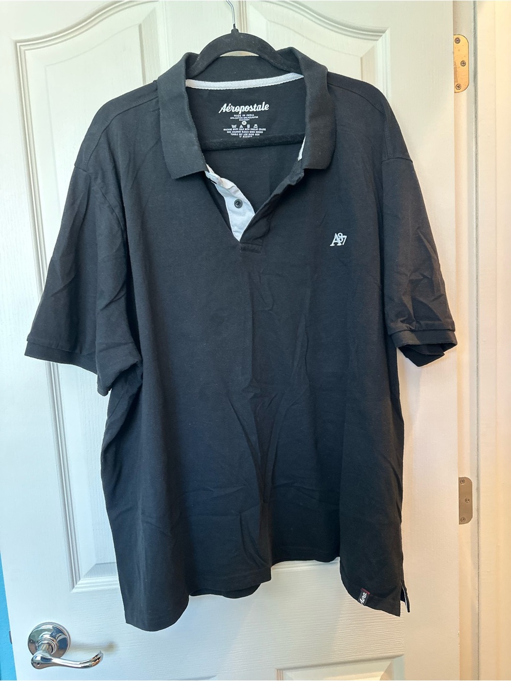 Aeropostale Black Short Sleeve Polo Shirt Men’s Casual Logo Collared Tee